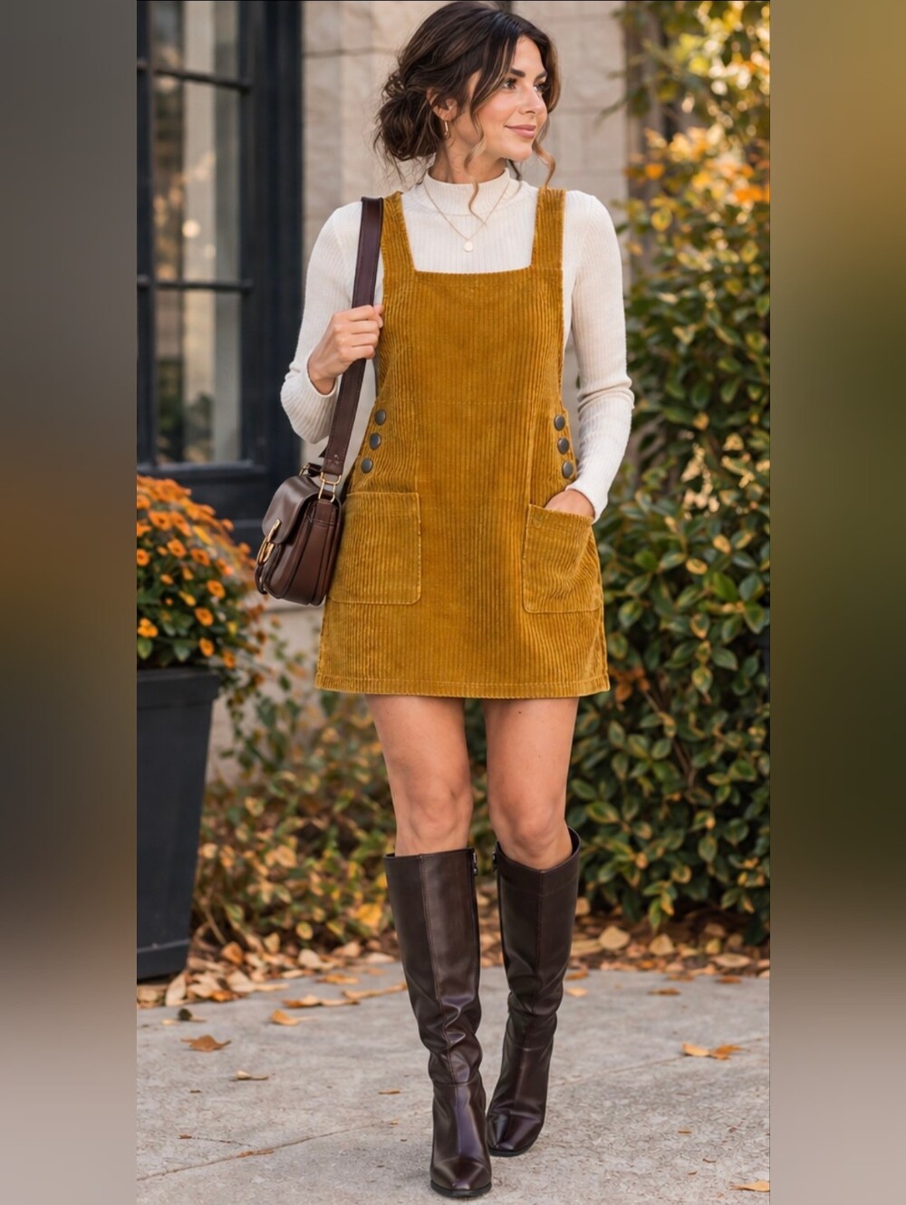 Zara TRF Golden Yellow Corduroy Dress